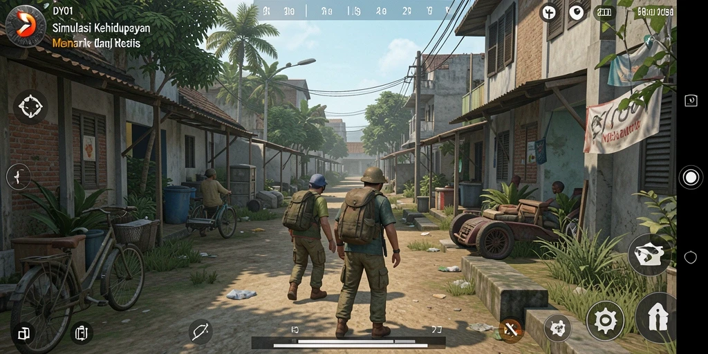 Tangkapan layar dari gameplay DY01 menampilkan simulasi kehidupan yang penuh warna.