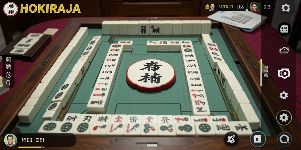 Screenshot gameplay HOKIRAJA menampilkan papan Mahjong yang menantang.