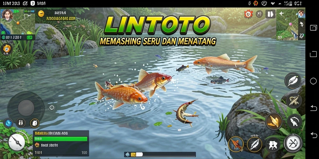 Tampilan utama gameplay LINITOTO dengan aksi memancing yang seru.