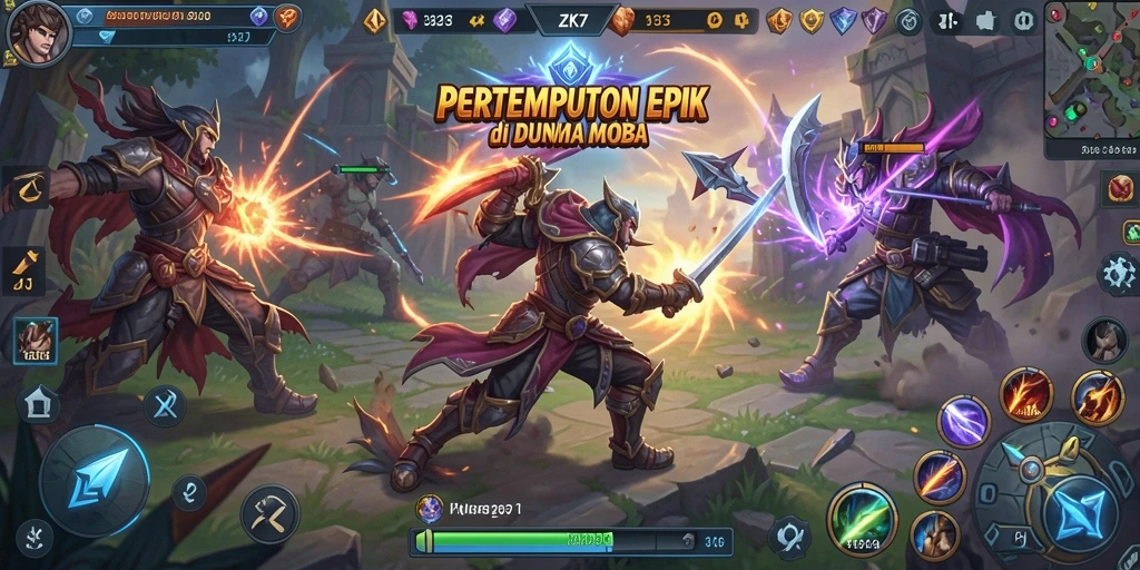 Tampilan gameplay ZK7 yang mendebarkan dalam pertempuran MOBA.